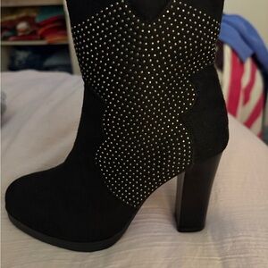 8. Black Heeled Boots with Studded Detailing